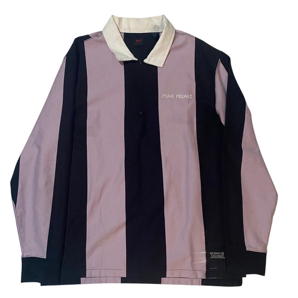 Levi's Black and Lavender Vertical Stripe Rugby Polo with White Collar